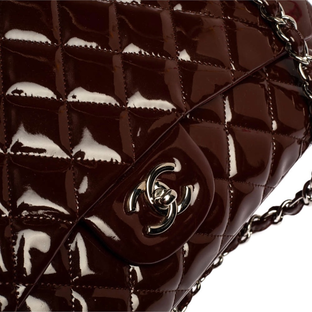 Chanel Burgundy Quilted Patent Leather Maxi Classic Single Flap Bag - Picture 4 of 16
